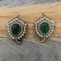 Ruksaar Cabochon Doublet and Cut Polki Studs- Emerald
