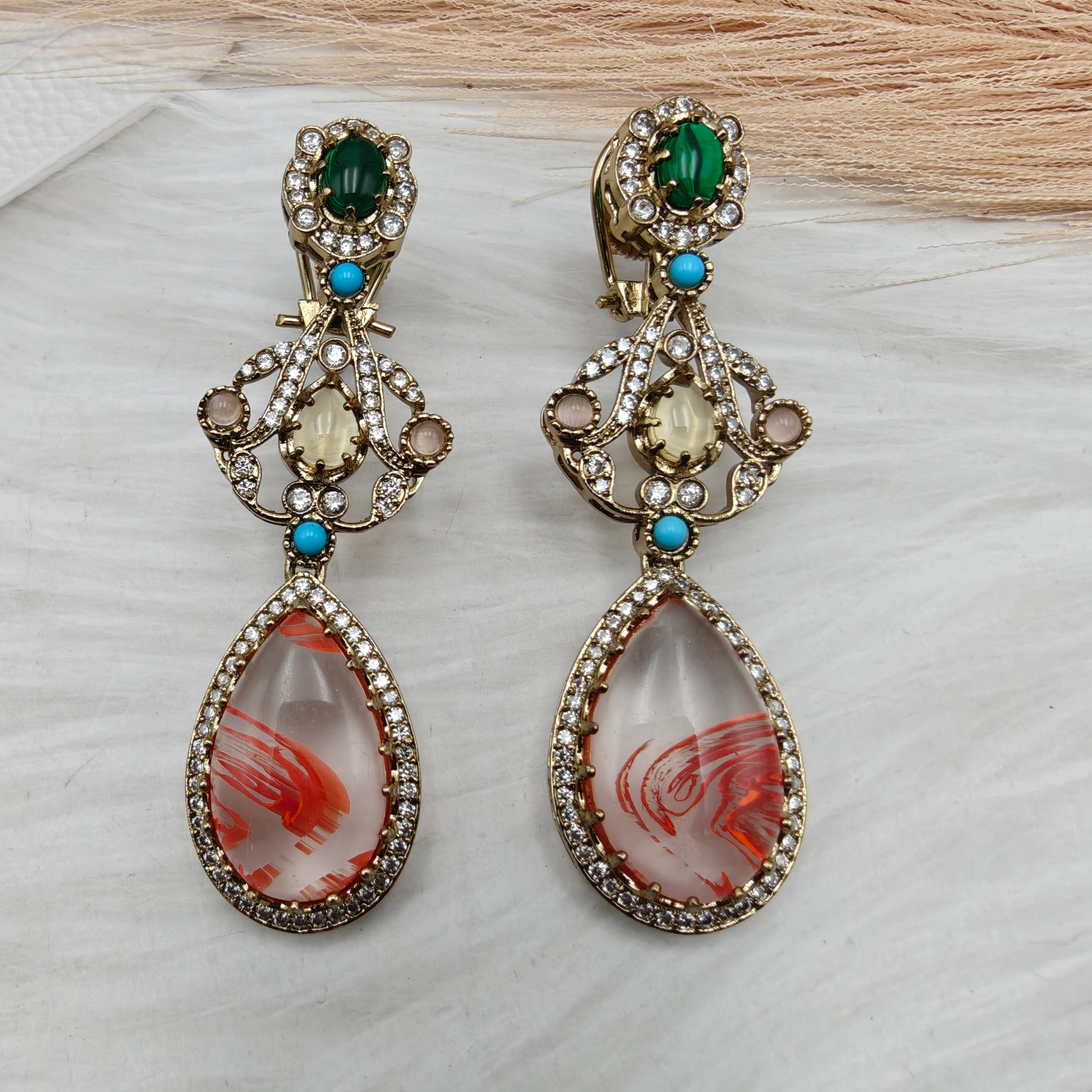 Ritvi Sabyasachi Inspired Premium Statement Earrings - Red Rutilated Quartz