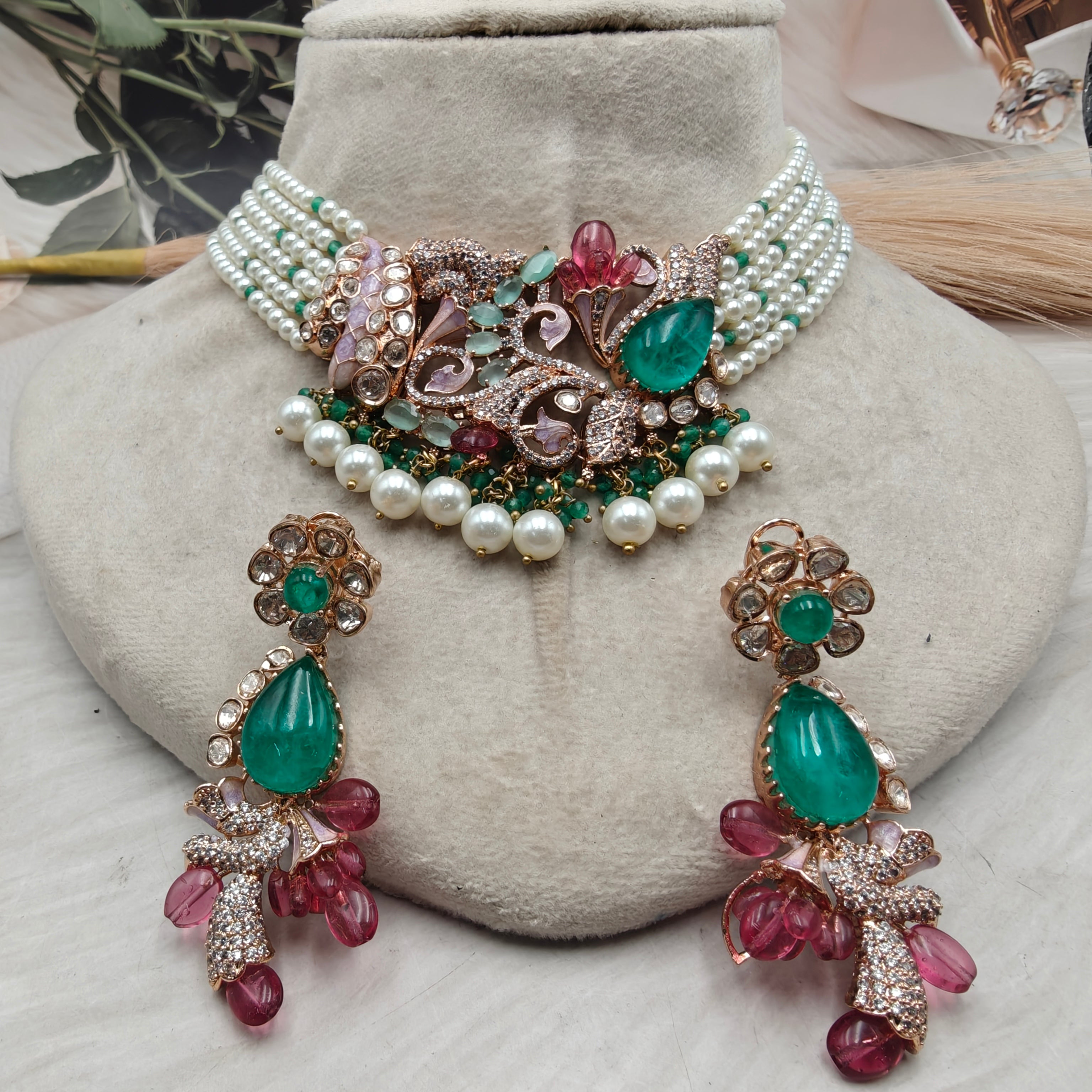 Mehrunisa Statement Pearl Choker Necklace Set