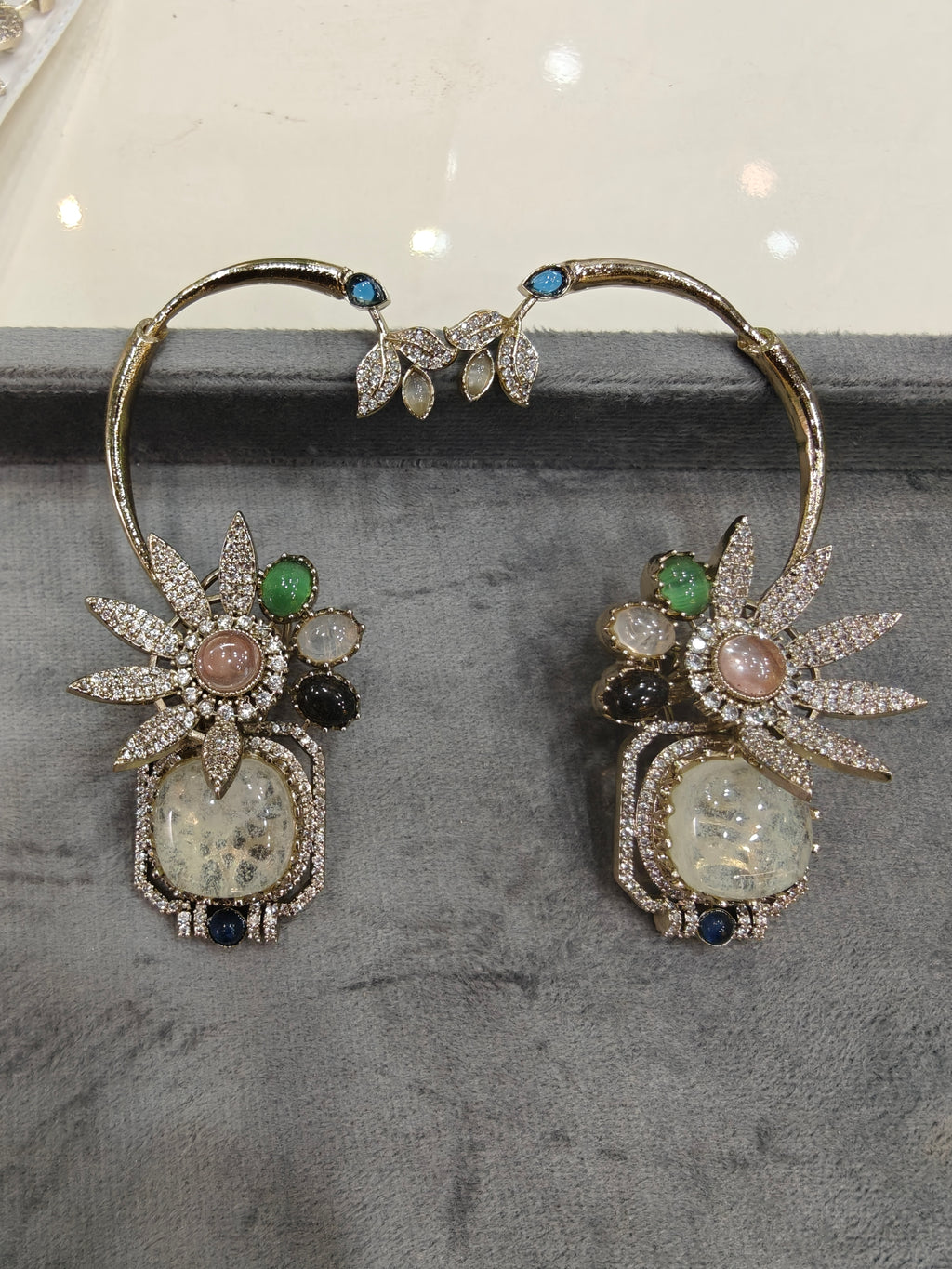 Advisha Flower Gemstone Statement Earcuff- White Multi
