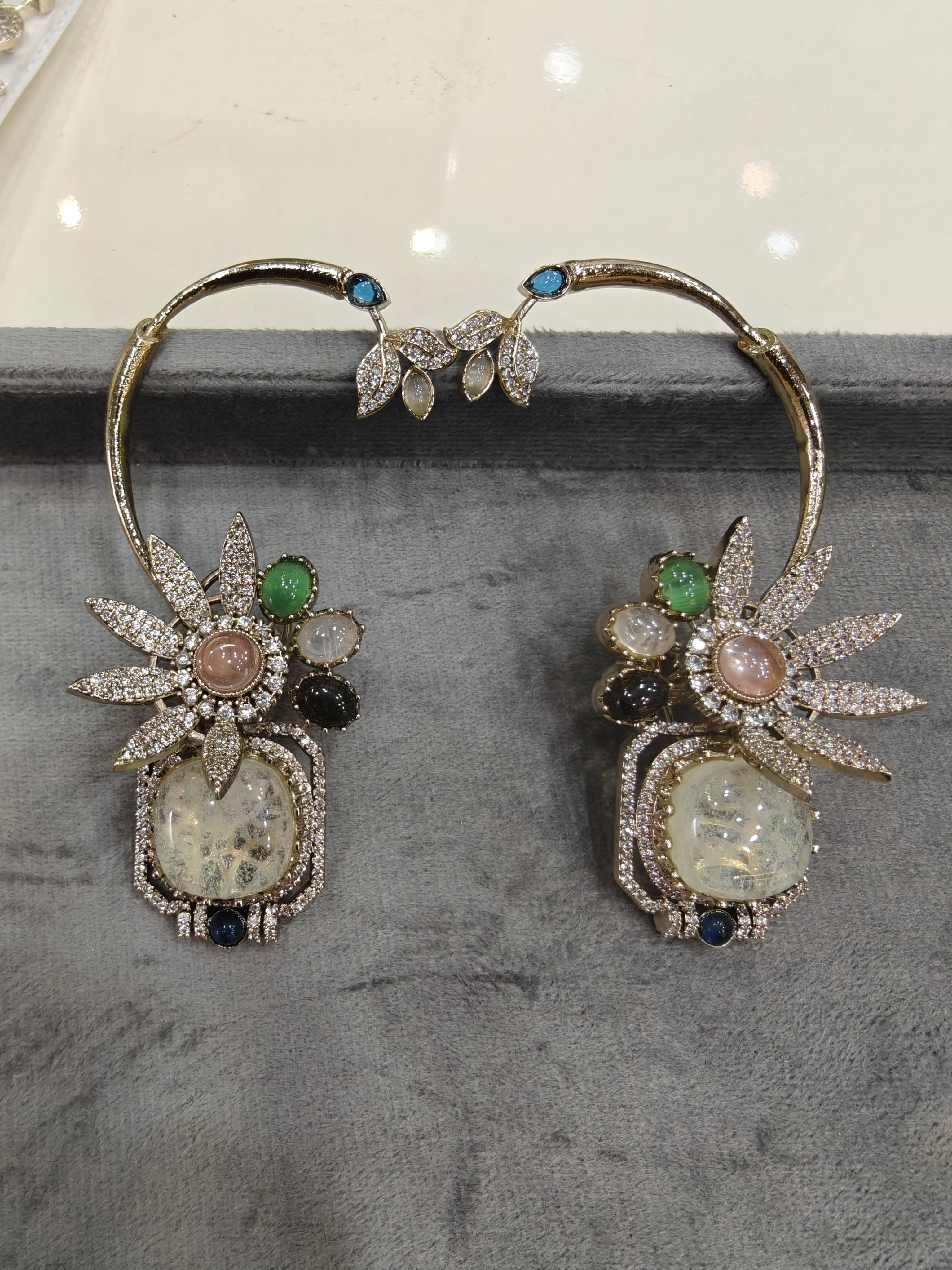 Advisha Flower Gemstone Statement Earcuff- White Multi