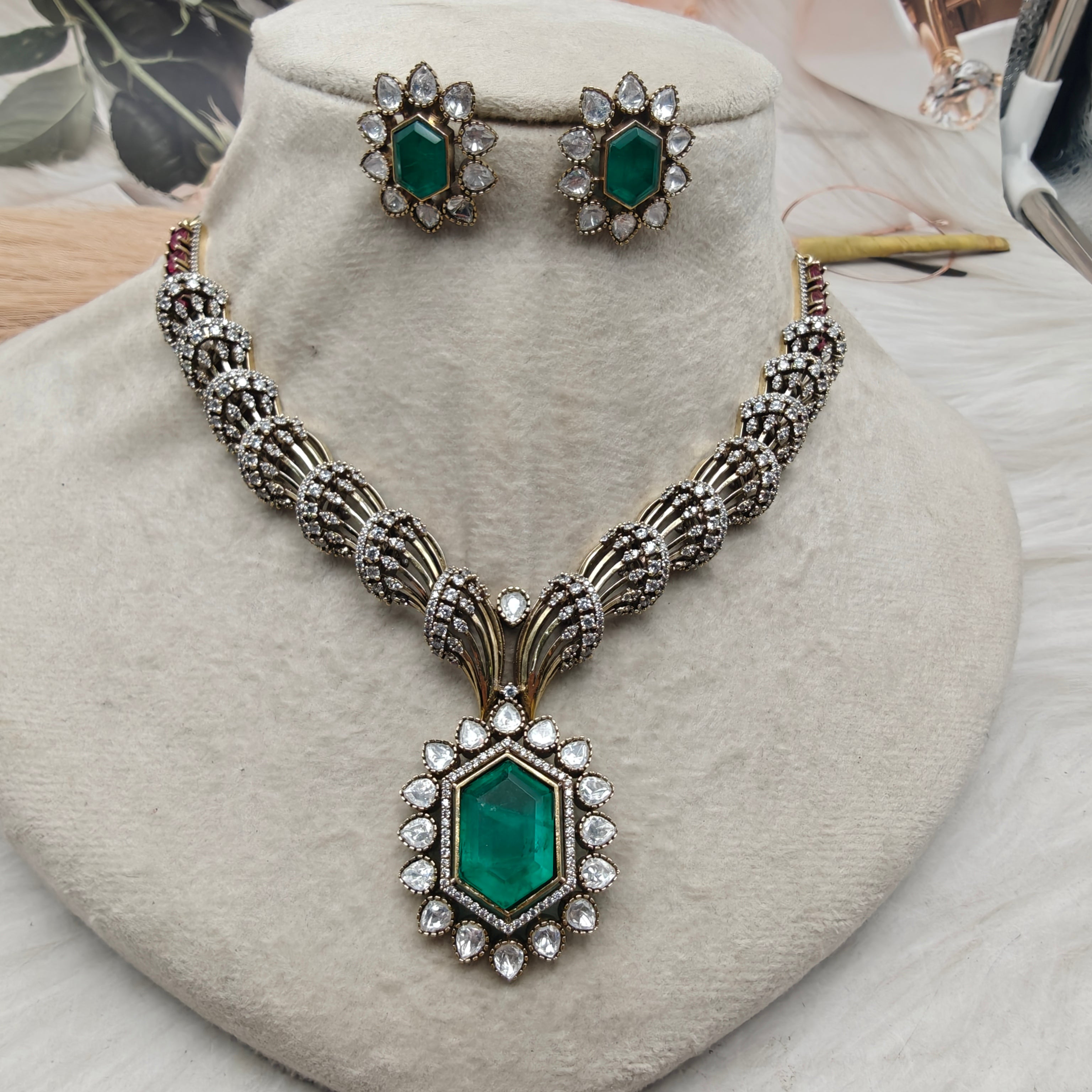 Alaska Doublet and Pota Stone Necklace Set- Green and Ruby