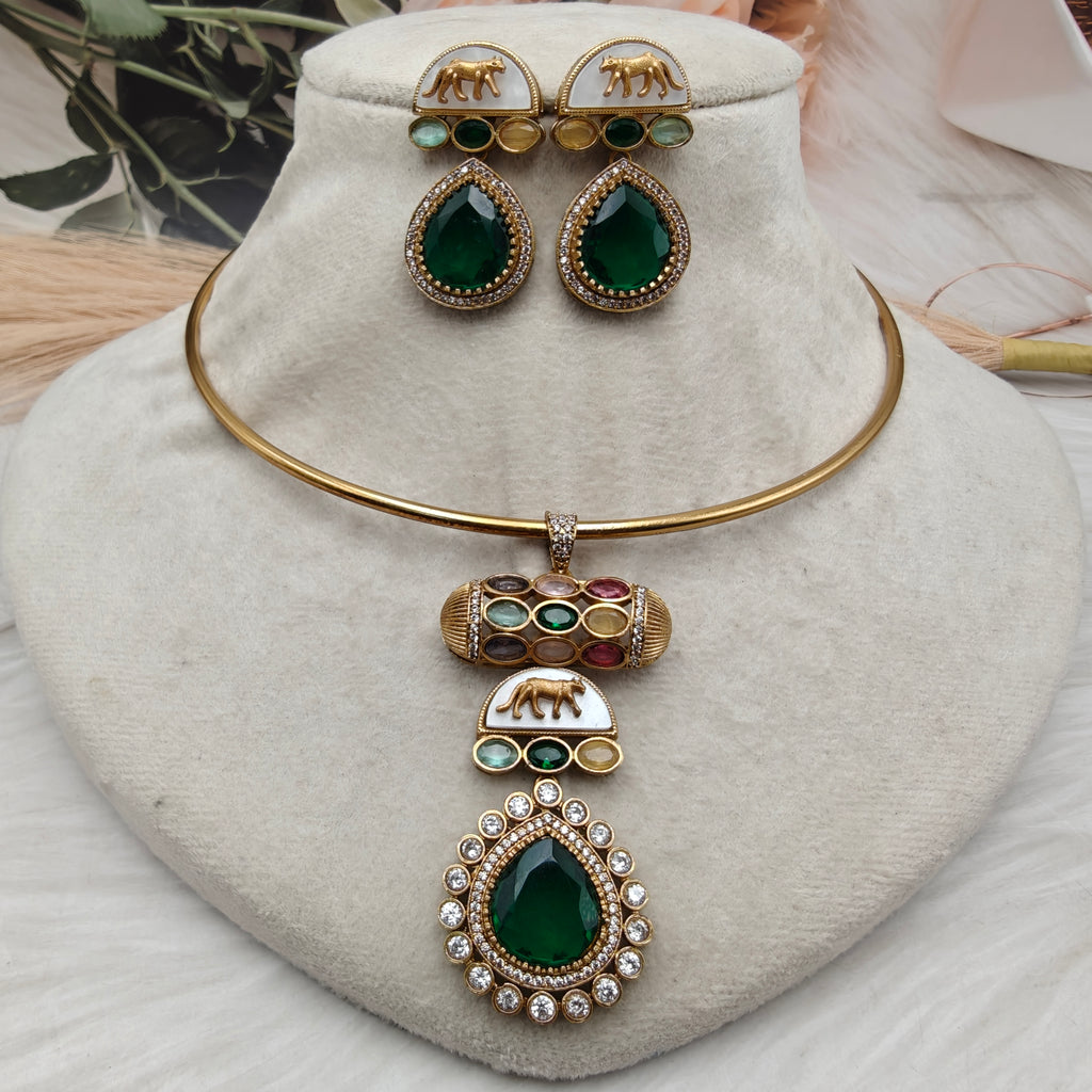 Sabyasachi Inspired Romania Hasli Set - Green Multi
