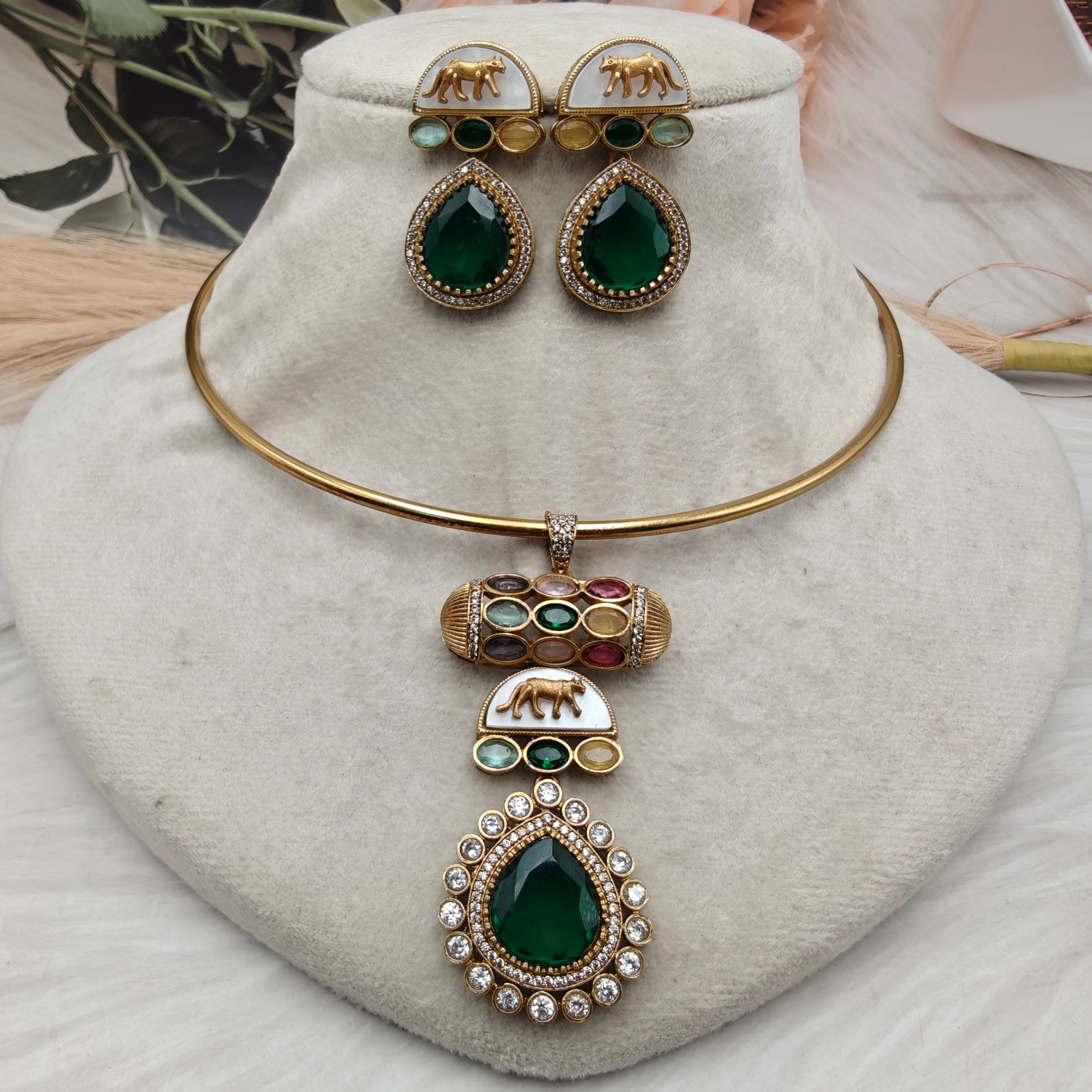 Sabyasachi Inspired Romania Hasli Set - Green Multi