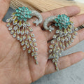 Vantara Peacock Statement Silver Plated Earrings- Aqua Green and Yellow Citirine