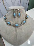 Aashi Statement Sleek Choker Necklace Set- Turquoise/ Firoza