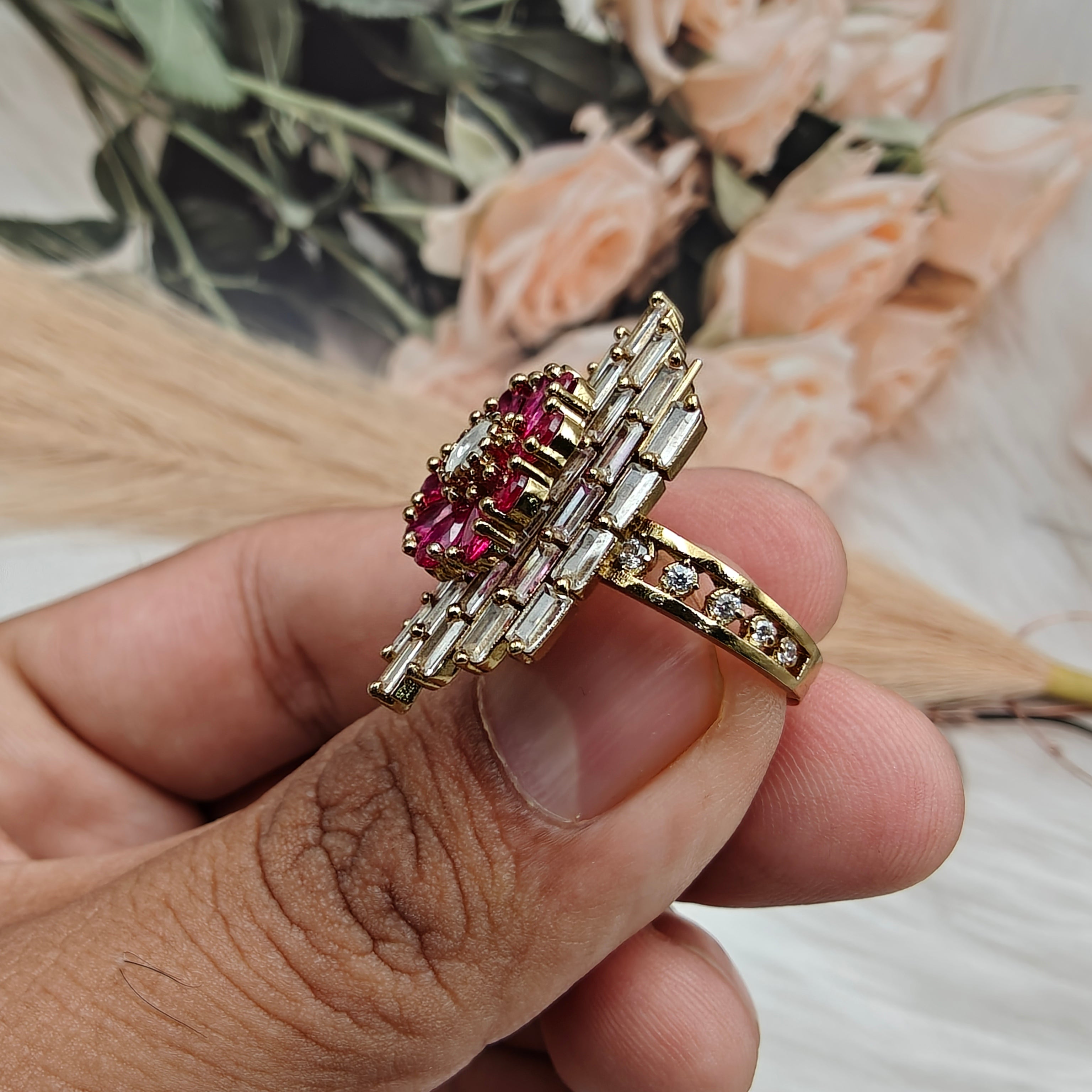 Ranjhan Baguette Rings - Ruby