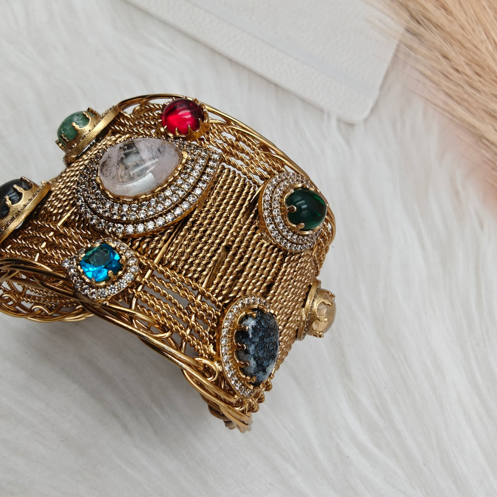 Sahiba Amrapali Brass Fusion Gemstone Handcuff-  Blush Pink Multi