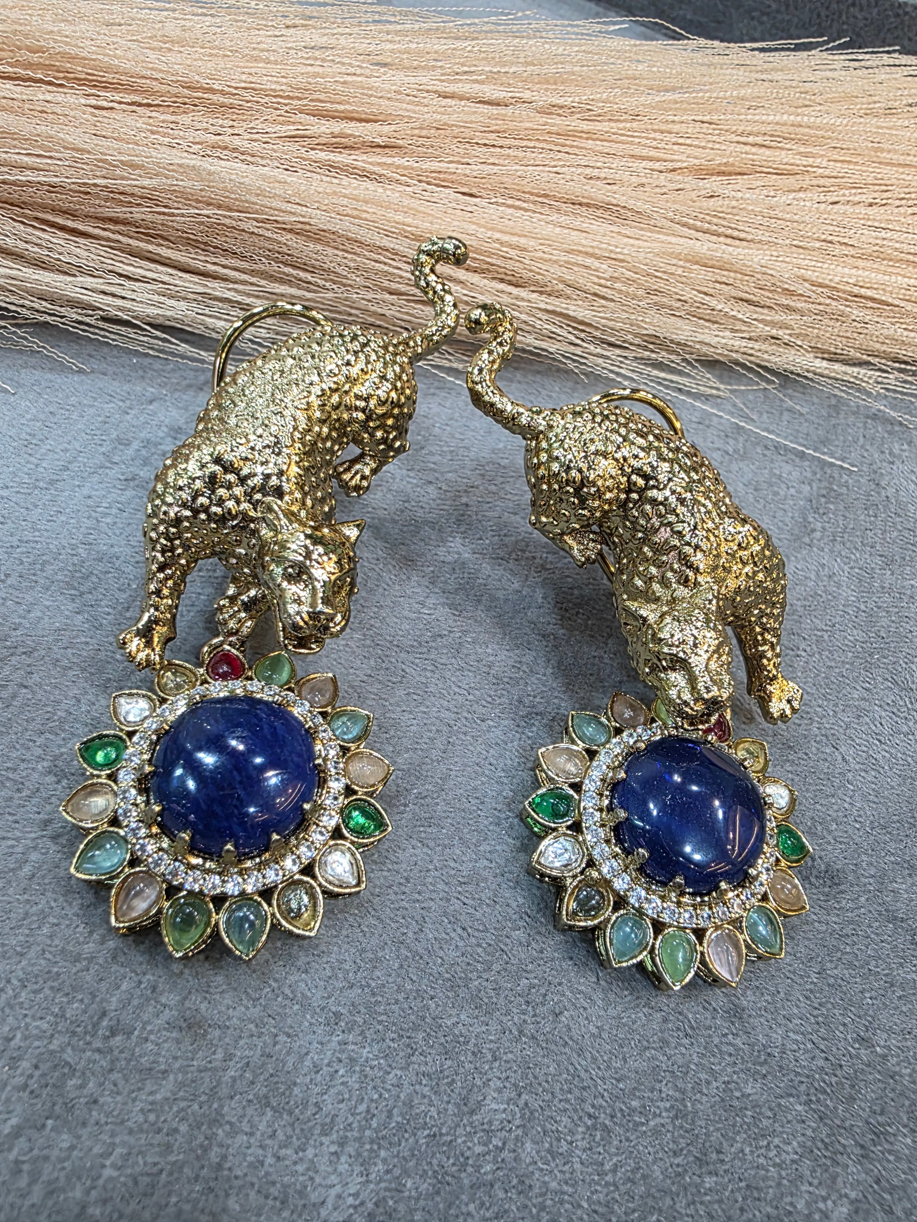 Bageera Sabya Inspired Statement Earrings- Blue