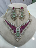 Khidmat Victorian AD Necklace Set- Mint Ruby