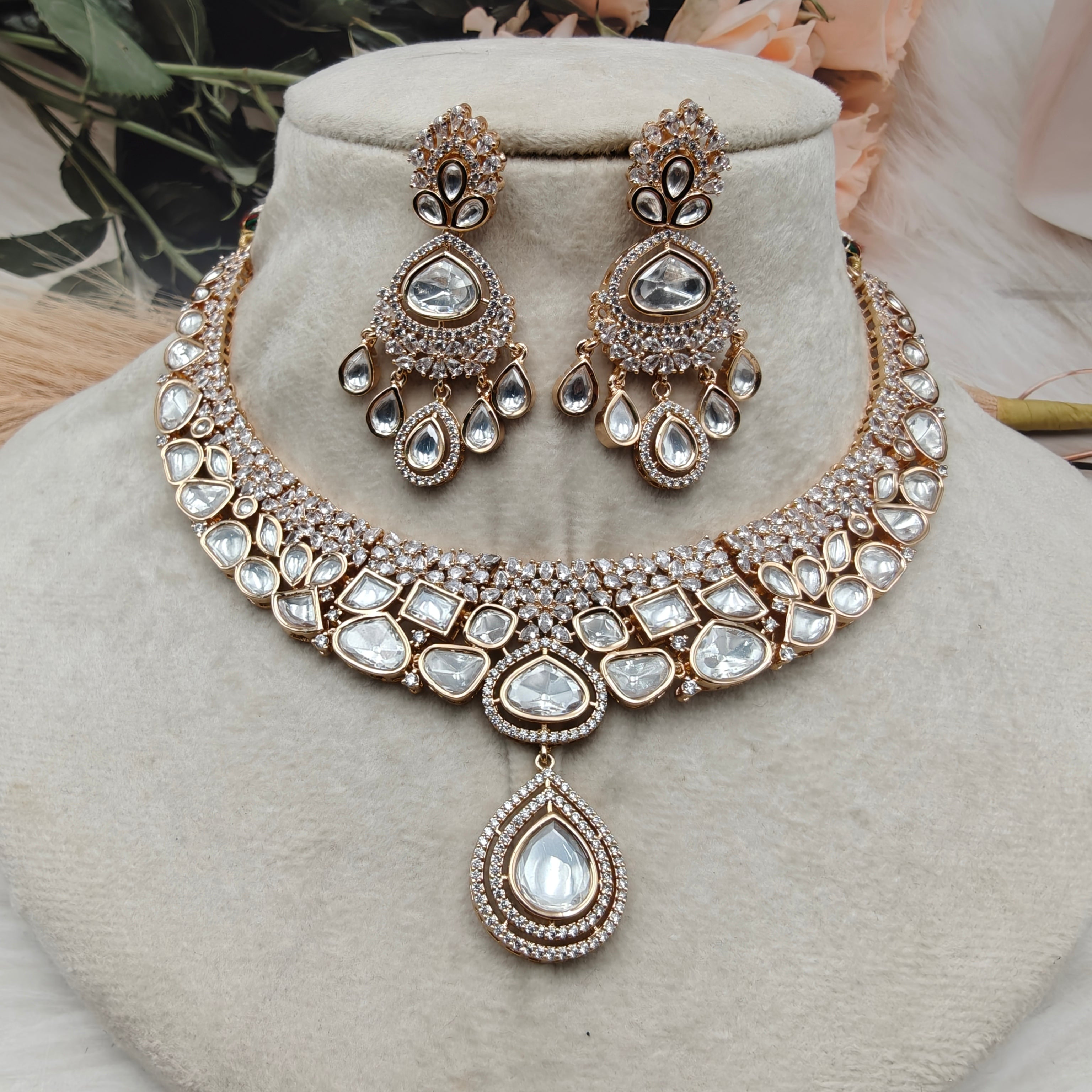 Ishqbaaz Moissanite Necklace Set - Clear White