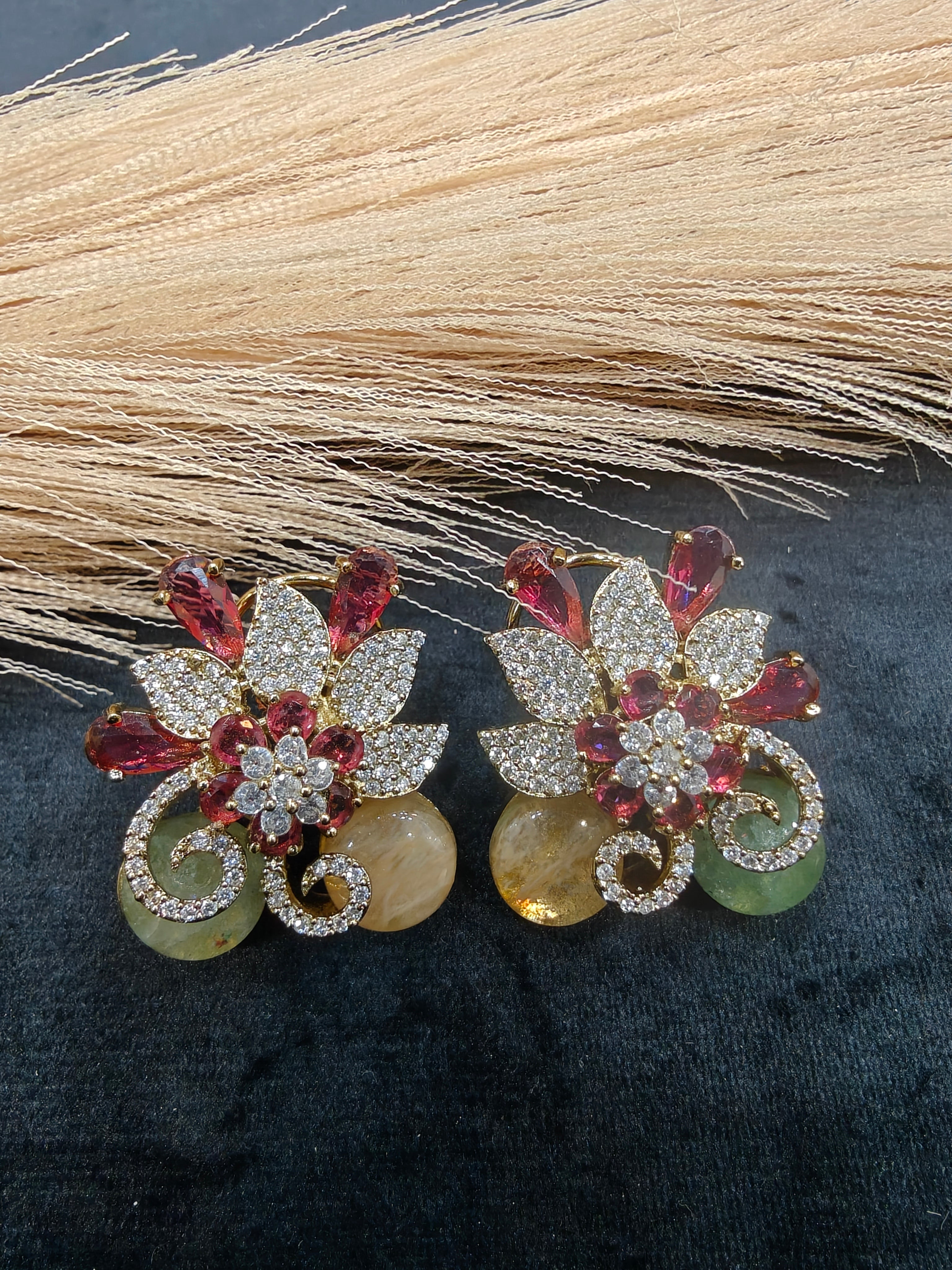 Dhara Sabya Inspired Gemstone Studs- Ruby Mint