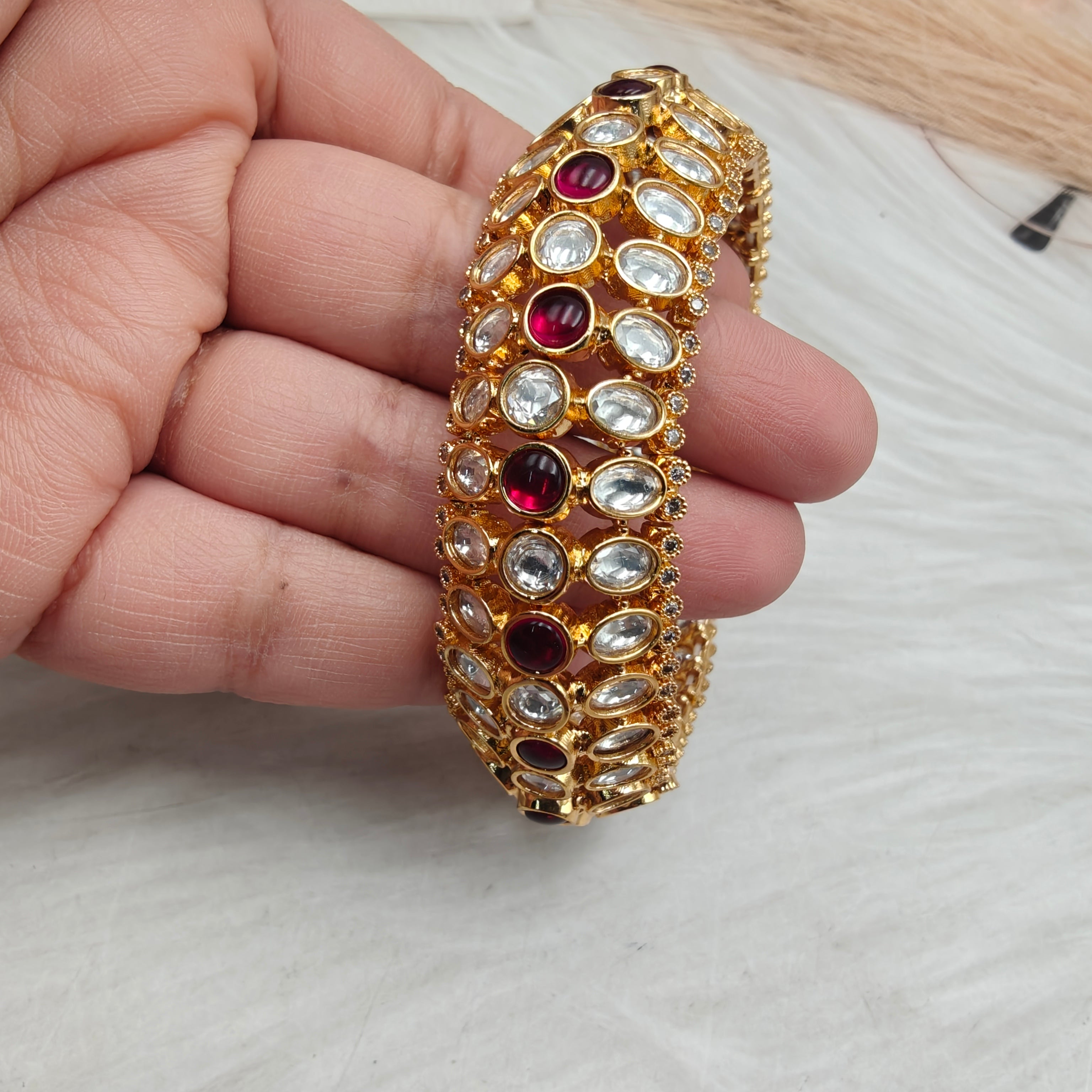 Aarna Flexible Free Size Bangle Bracelet- Ruby