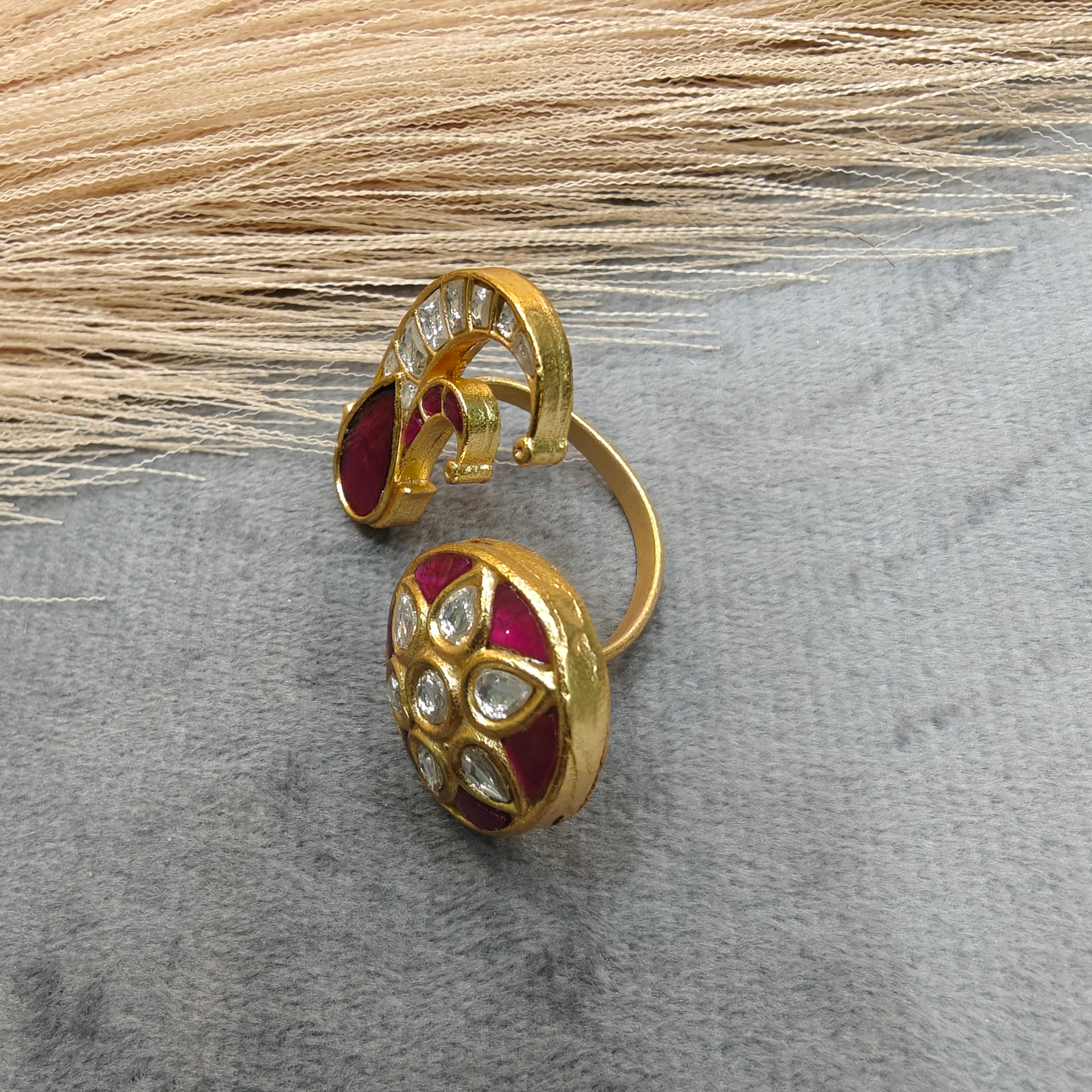 Rukamani Jadau Kundan Heritage Double Finger Ring- Ruby