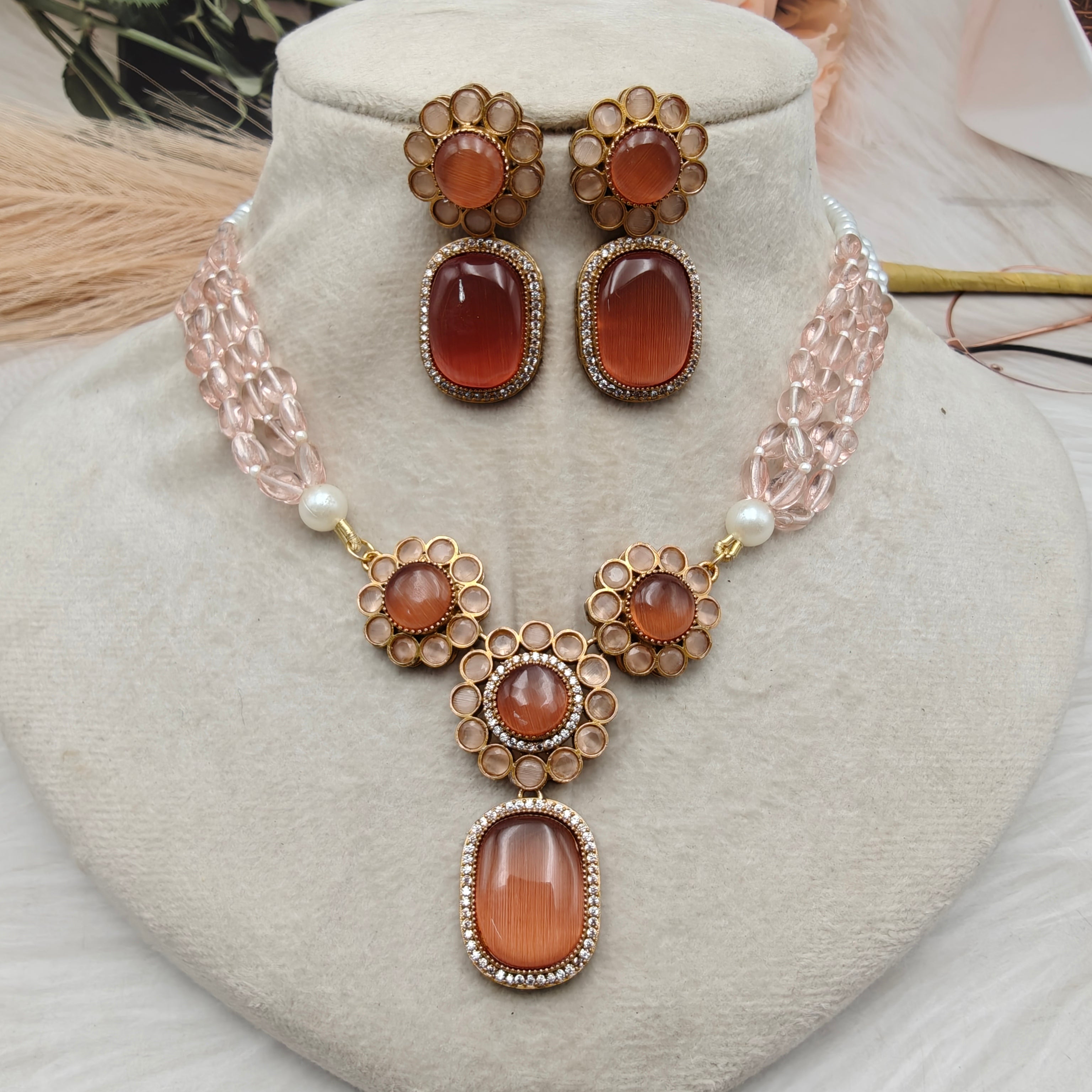 Ramiya Necklace Set- Orange Rust