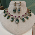 Zavina Cabochon Doublet Premium Necklace Set- Emerald and Ruby