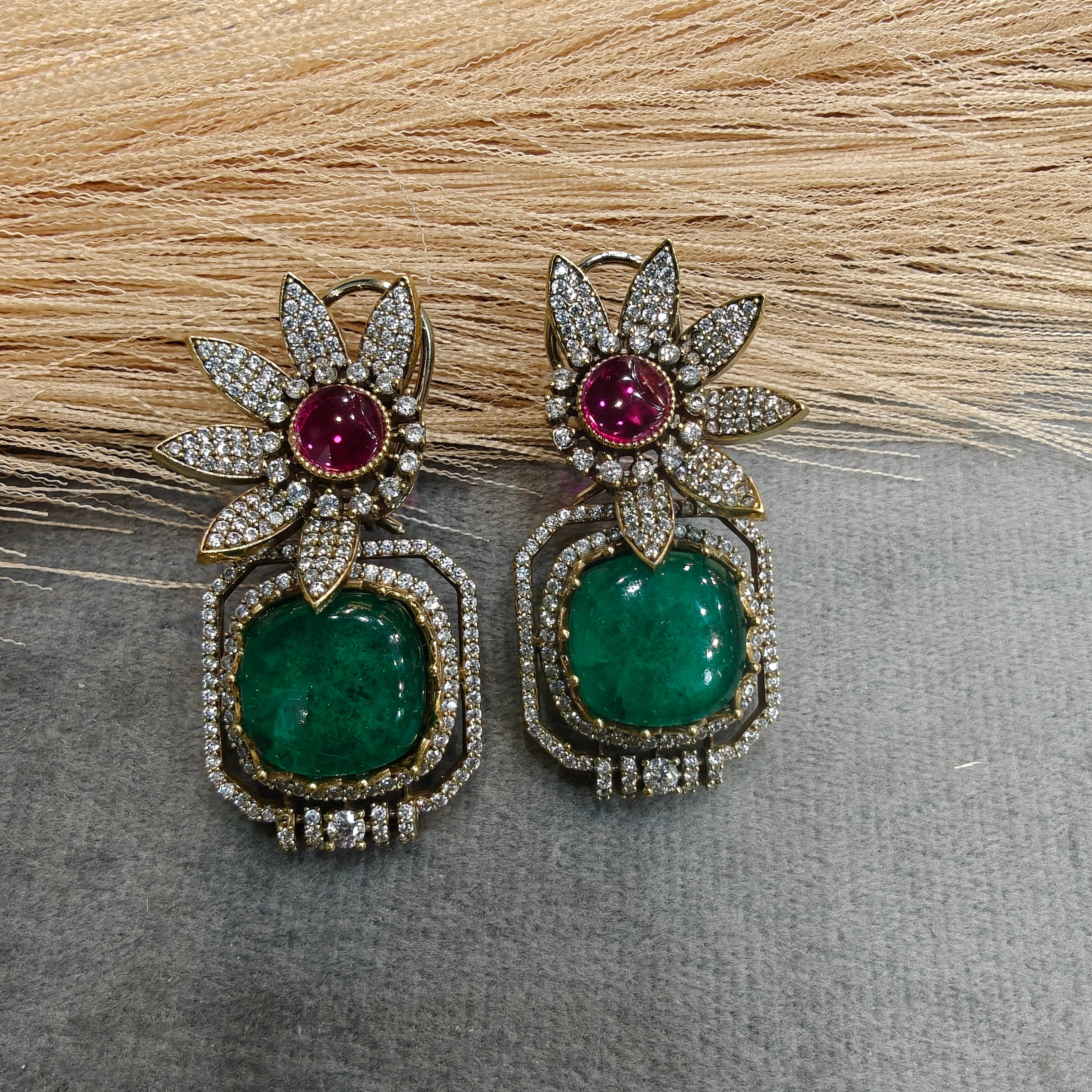 Advisha Natural Stone Studs- Emerald Green Ruby