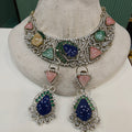 Anaisha Sabya Inspired Designer Necklace Set- Blue Green Multi