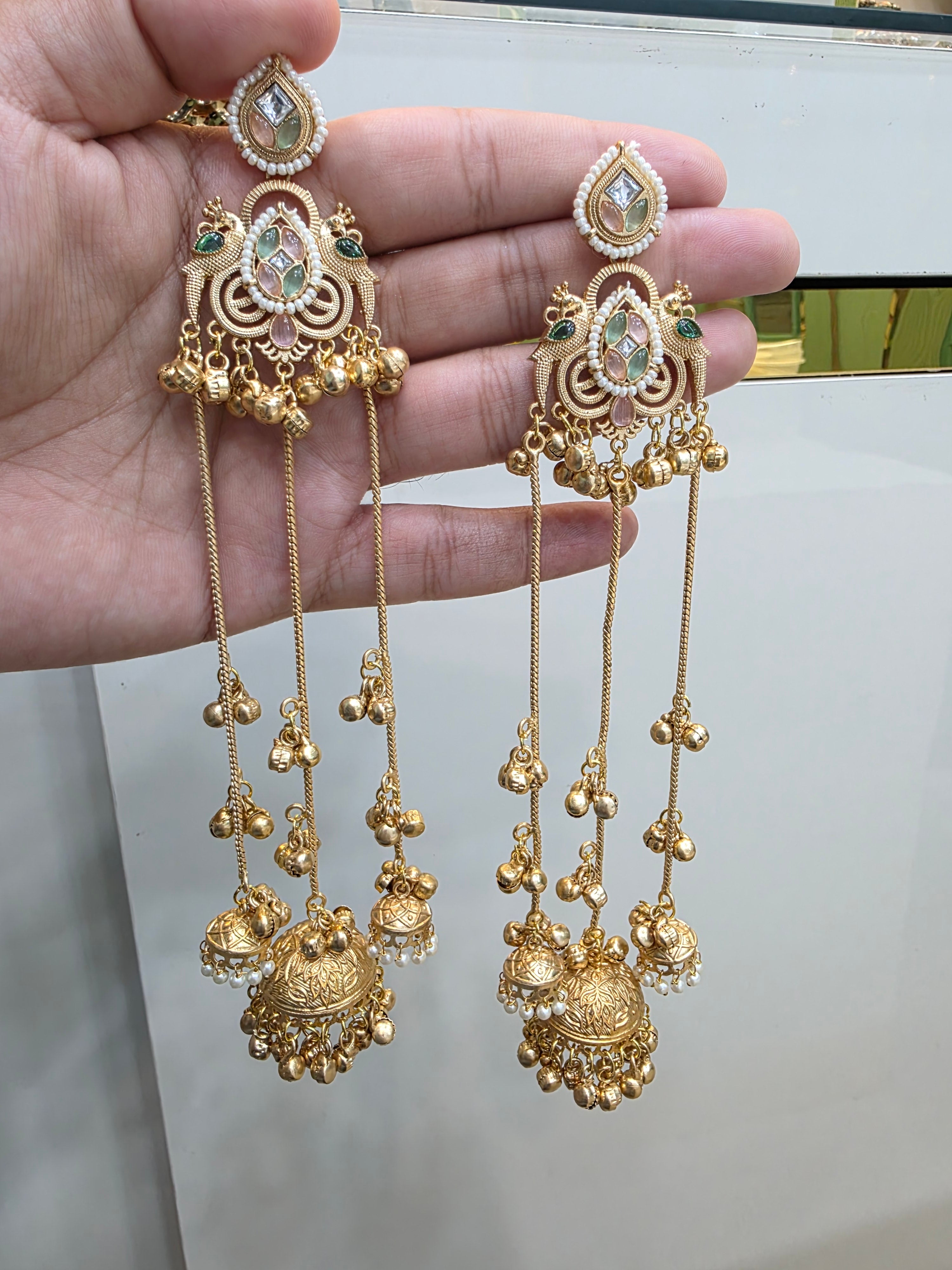 Handcrafted Zaira Kashmiri Brass Fusion Earrings- Mint Pink