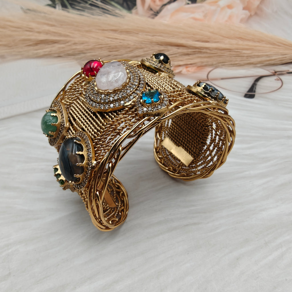 Sahiba Amrapali Brass Fusion Gemstone Handcuff-  Blush Pink Multi