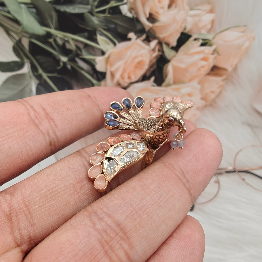 Bird Moissanite Adjustable Ring- Purple Peach