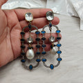 Divisha Statement Earrings with Pearl drop - Blue