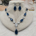 Anusha Doublet and Uncut Polki Necklace Set (Silver Finish)- Blue