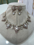 Aarshi Moissanite Polki Kundan Necklace Set- Pink