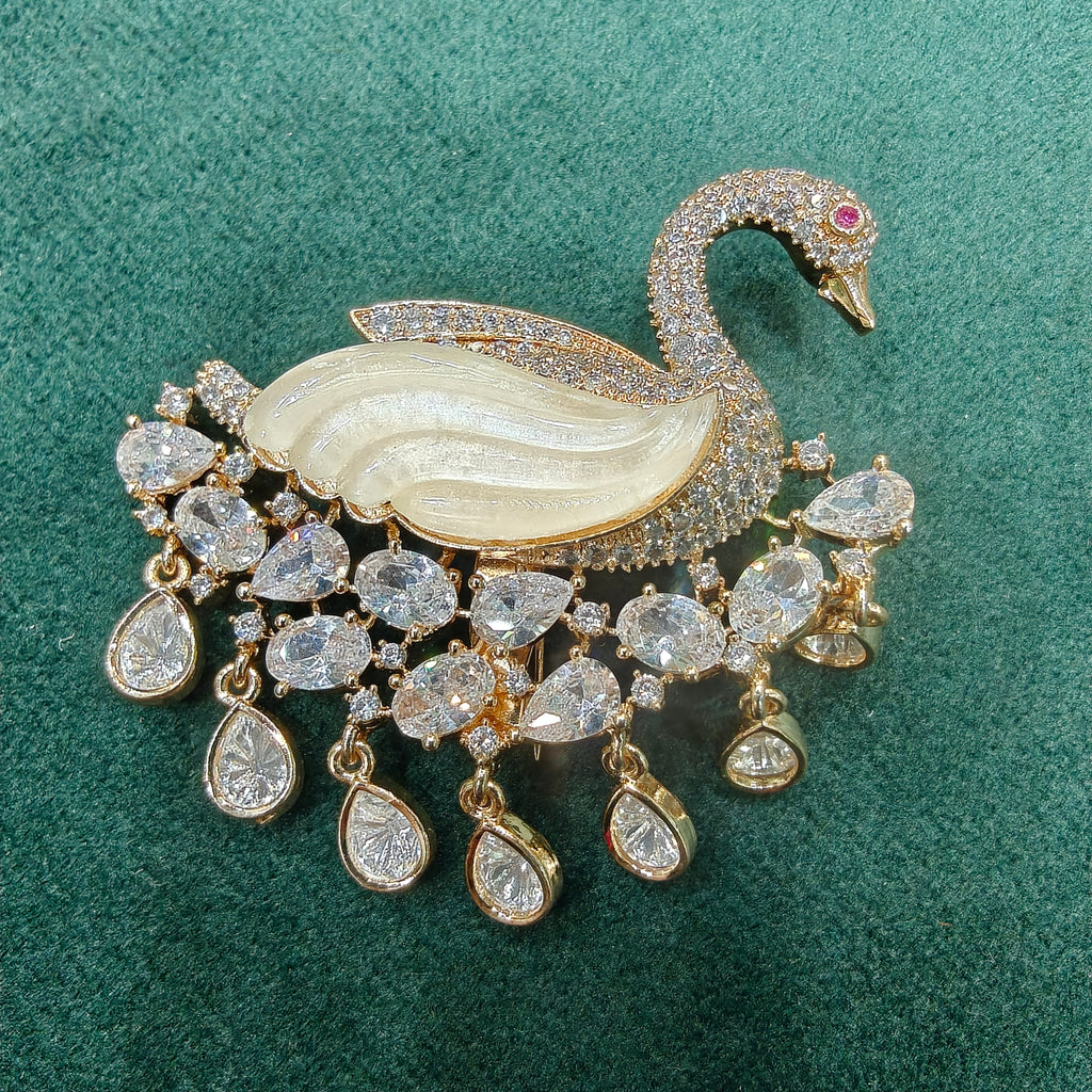 Swan Mother of Pearl Brooch-Clear White