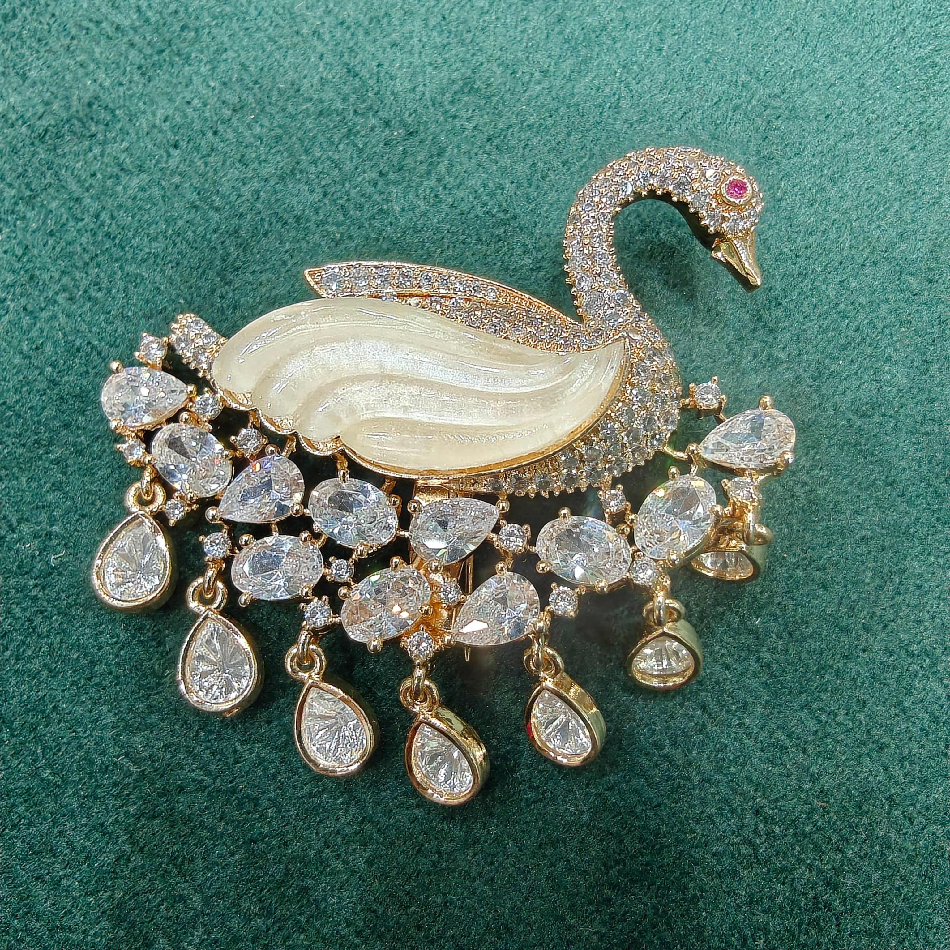 Swan Mother of Pearl Brooch-Clear White