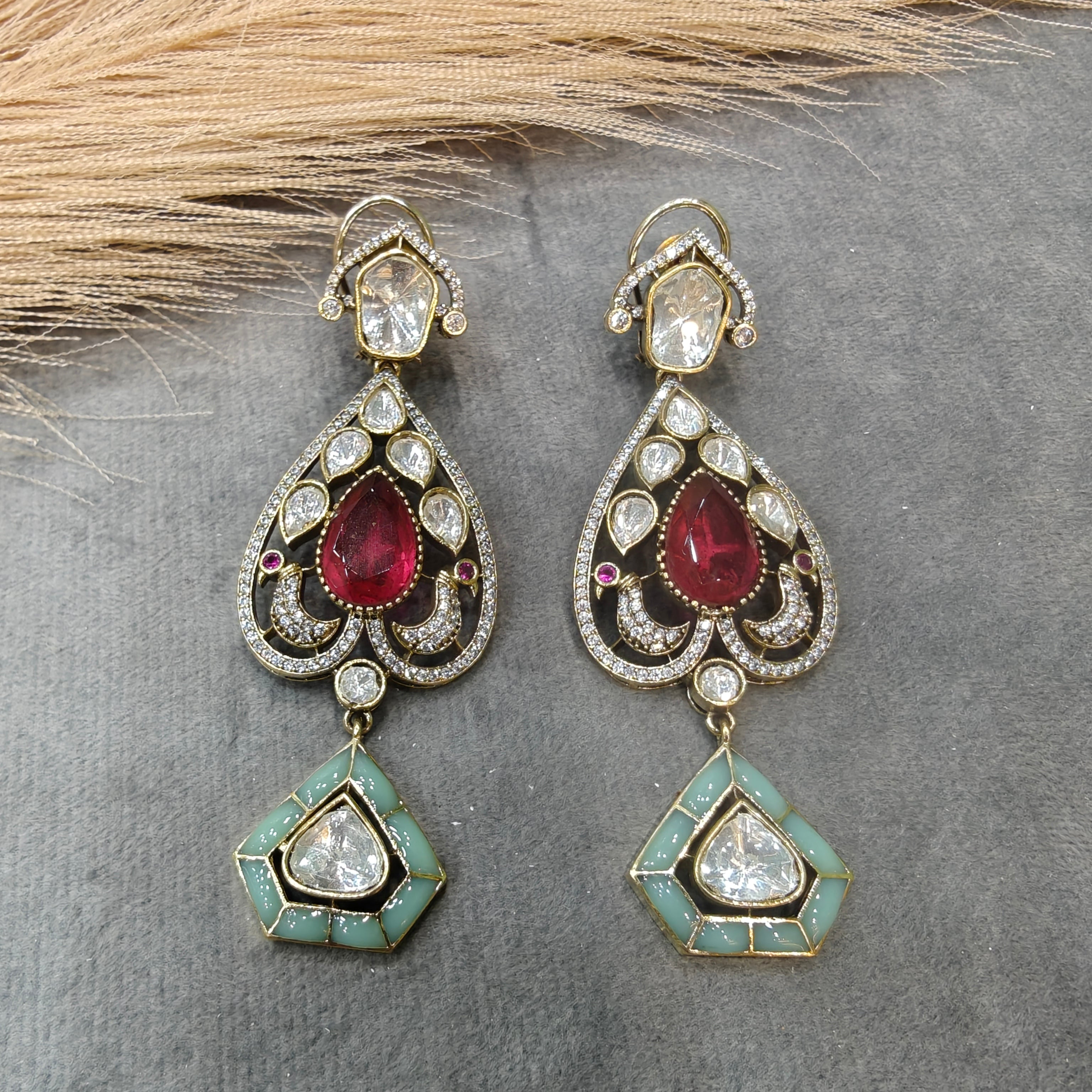 Alina Morni Doublet Earrings- Ruby and Sea Green