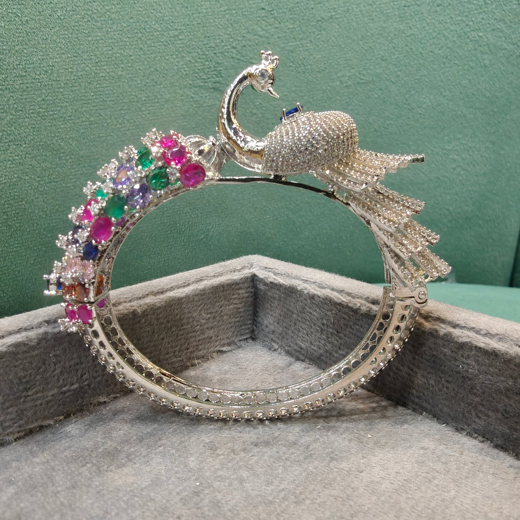 Mayura 3D Layer Openable Bracelet (Silver Finish)- Multi