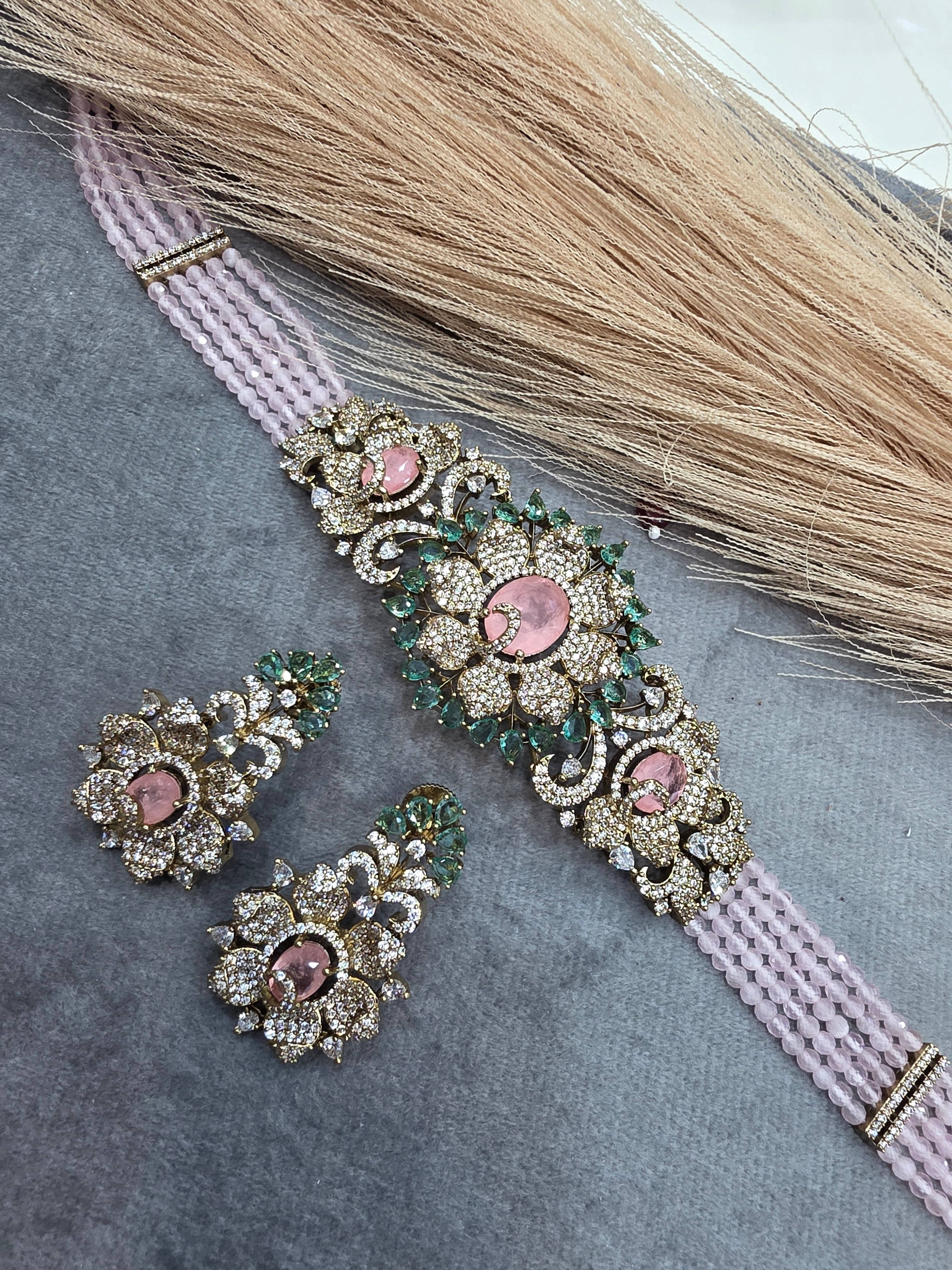 Aarfa Doublet and Hydro Choker Set- Pink and Aqua Blue