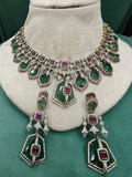 Tirthi Doublet and CZ Statement Necklace Set- Mint Ruby