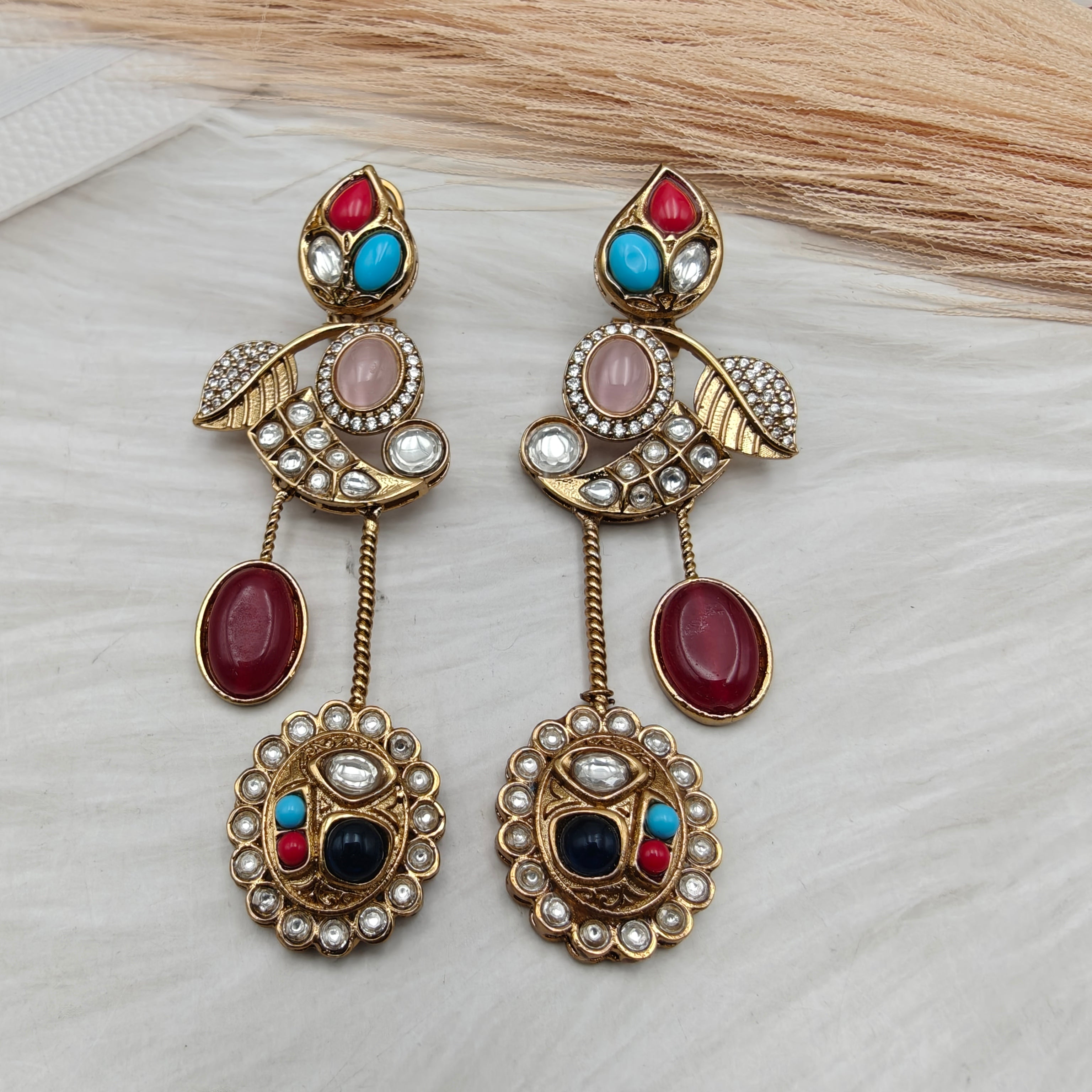 Anubhuti Amrapali Brass Fusion Earrings - Red Multi