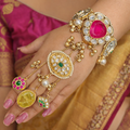 Shaheen Handcrafted Brass Fusion Hathphool- Hot Pink and Yellow