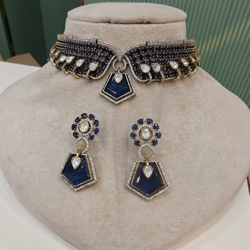 Estella Doublet Collar Necklace Set- Blue