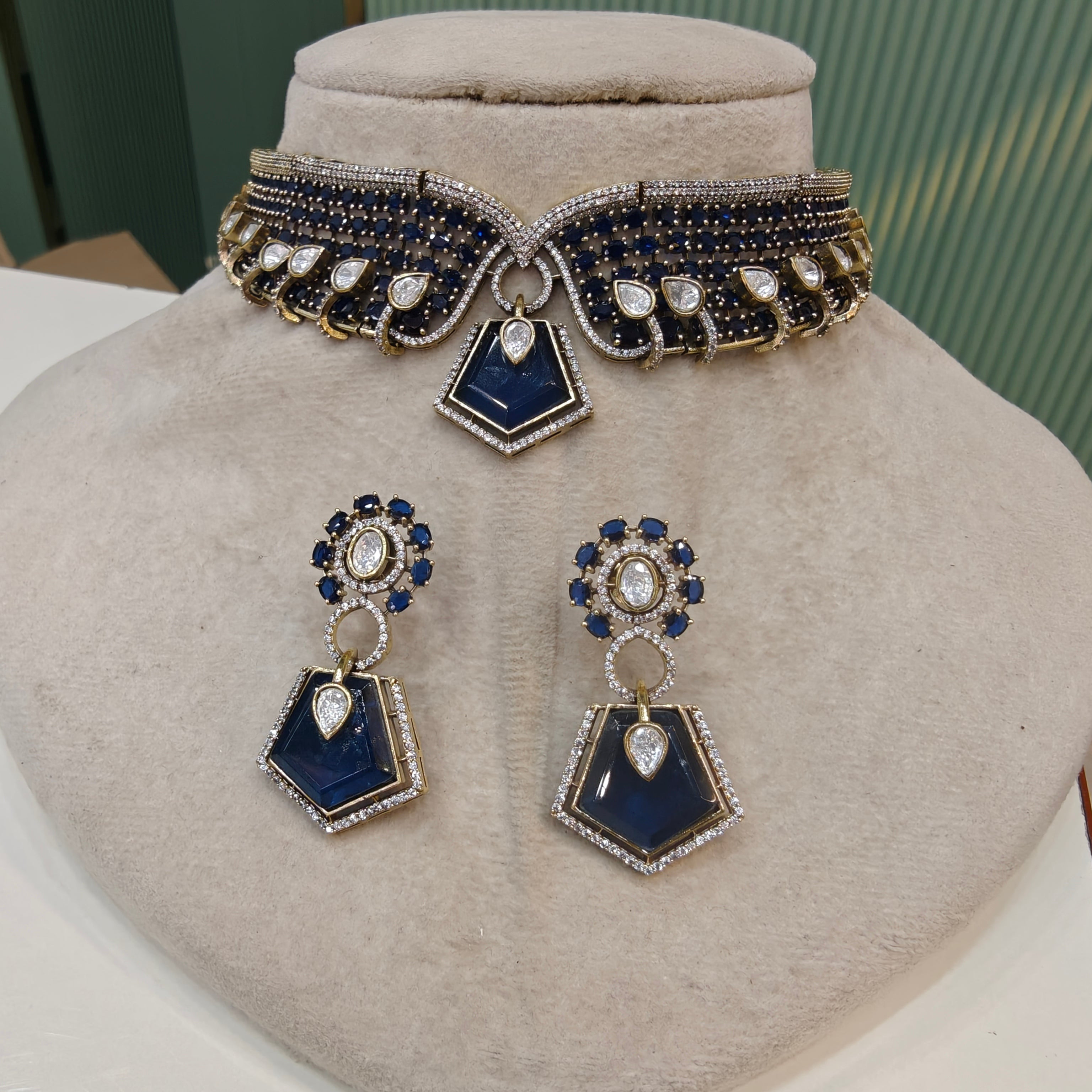 Estella Doublet Collar Necklace Set- Blue
