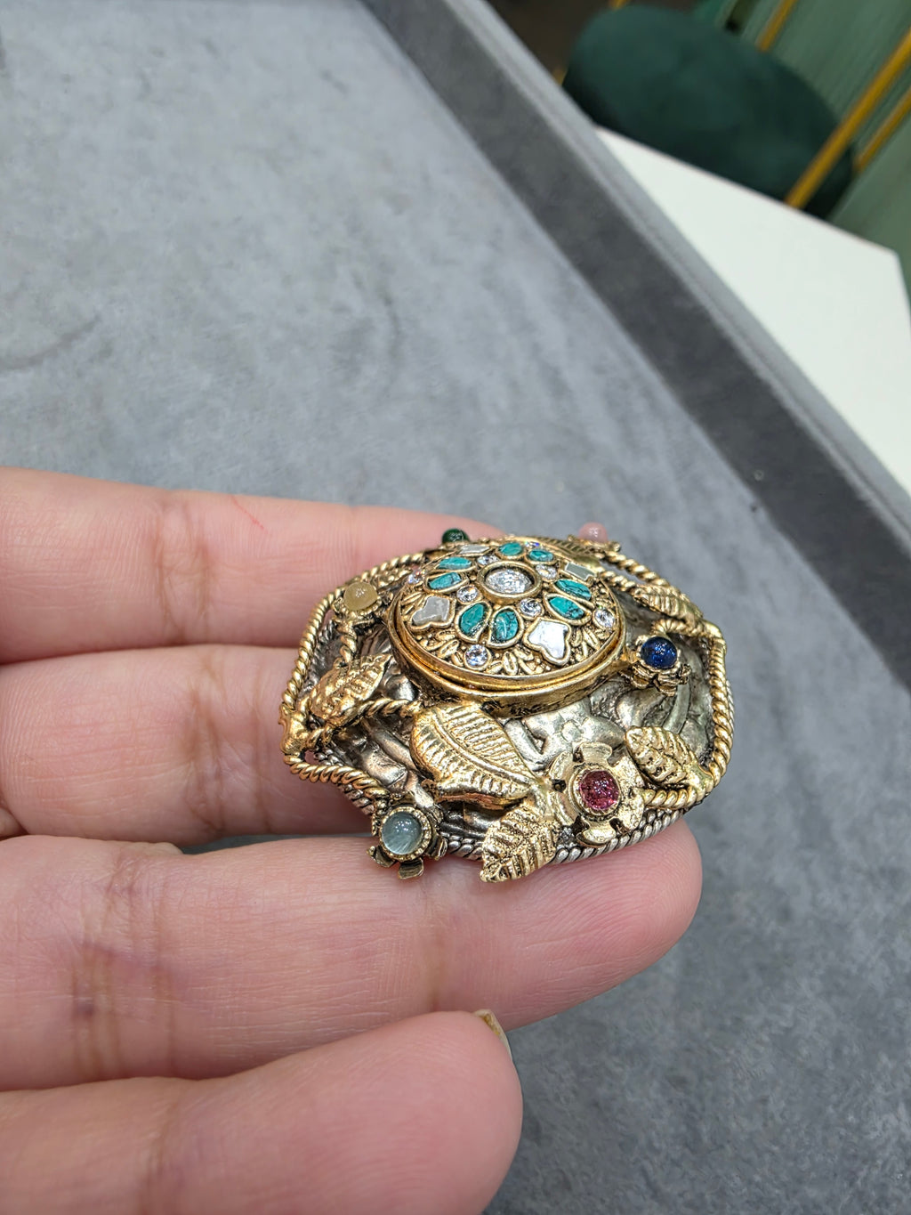 Avantika Dual Tone Handcrafted Ring- Turquoise Multi