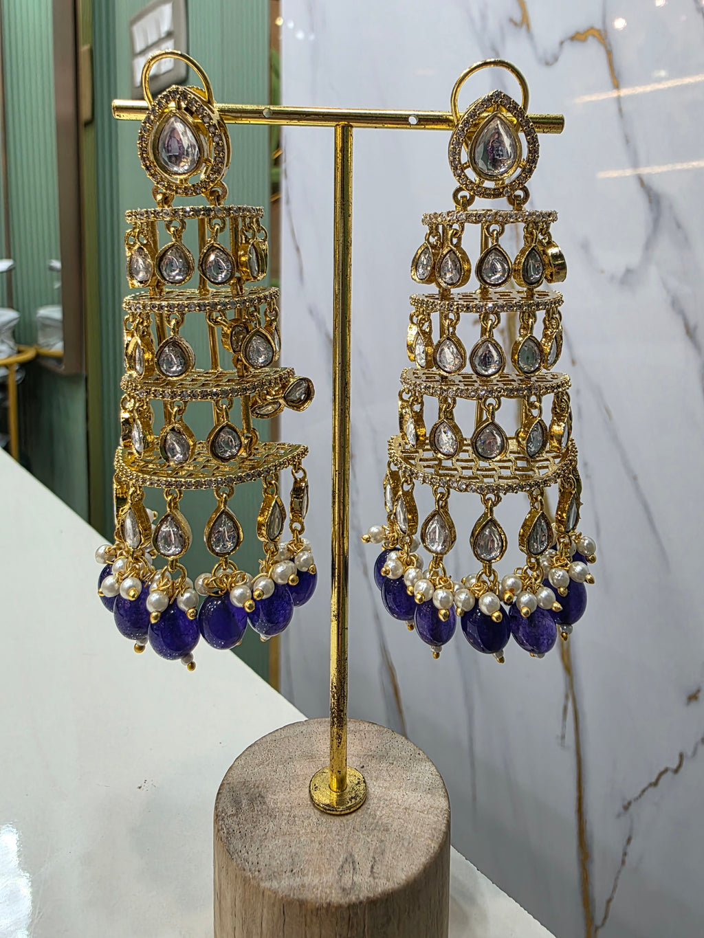 Roohani Jhoomar Earrings- Blue