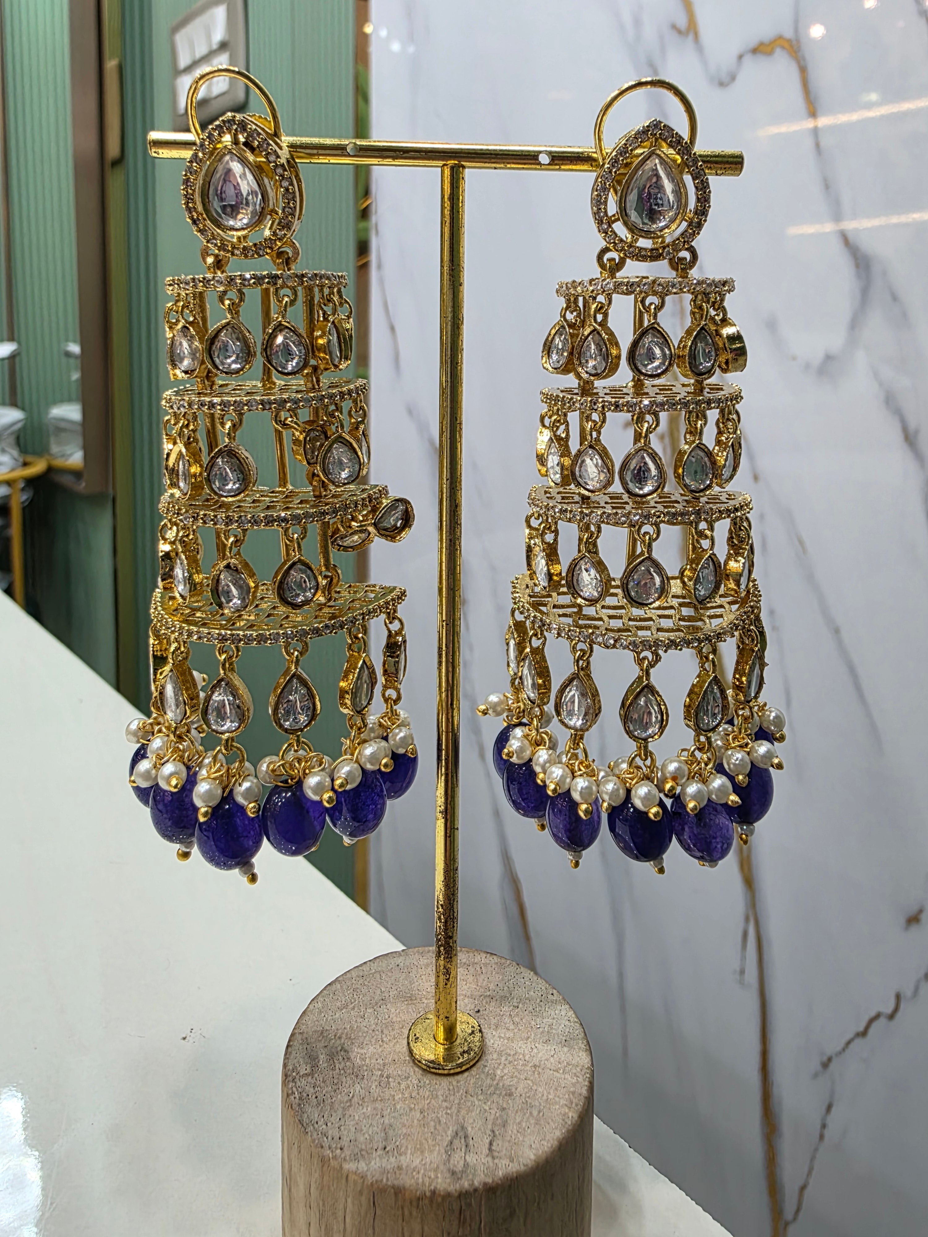 Roohani Jhoomar Earrings- Blue