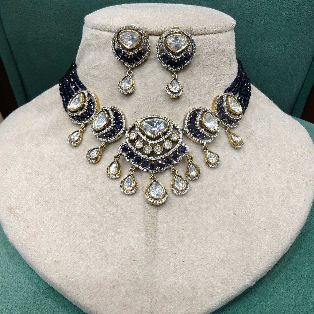 Bidisha Uncut Polki and Hydro Choker Set- Blue