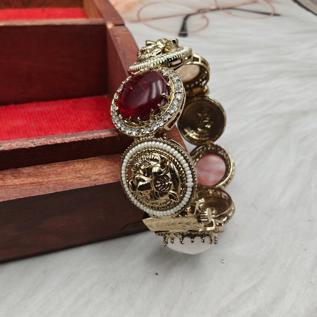 Bagh Sabyasachi Inspired Natural Gemstone Openable Bangle - Maroon Multi