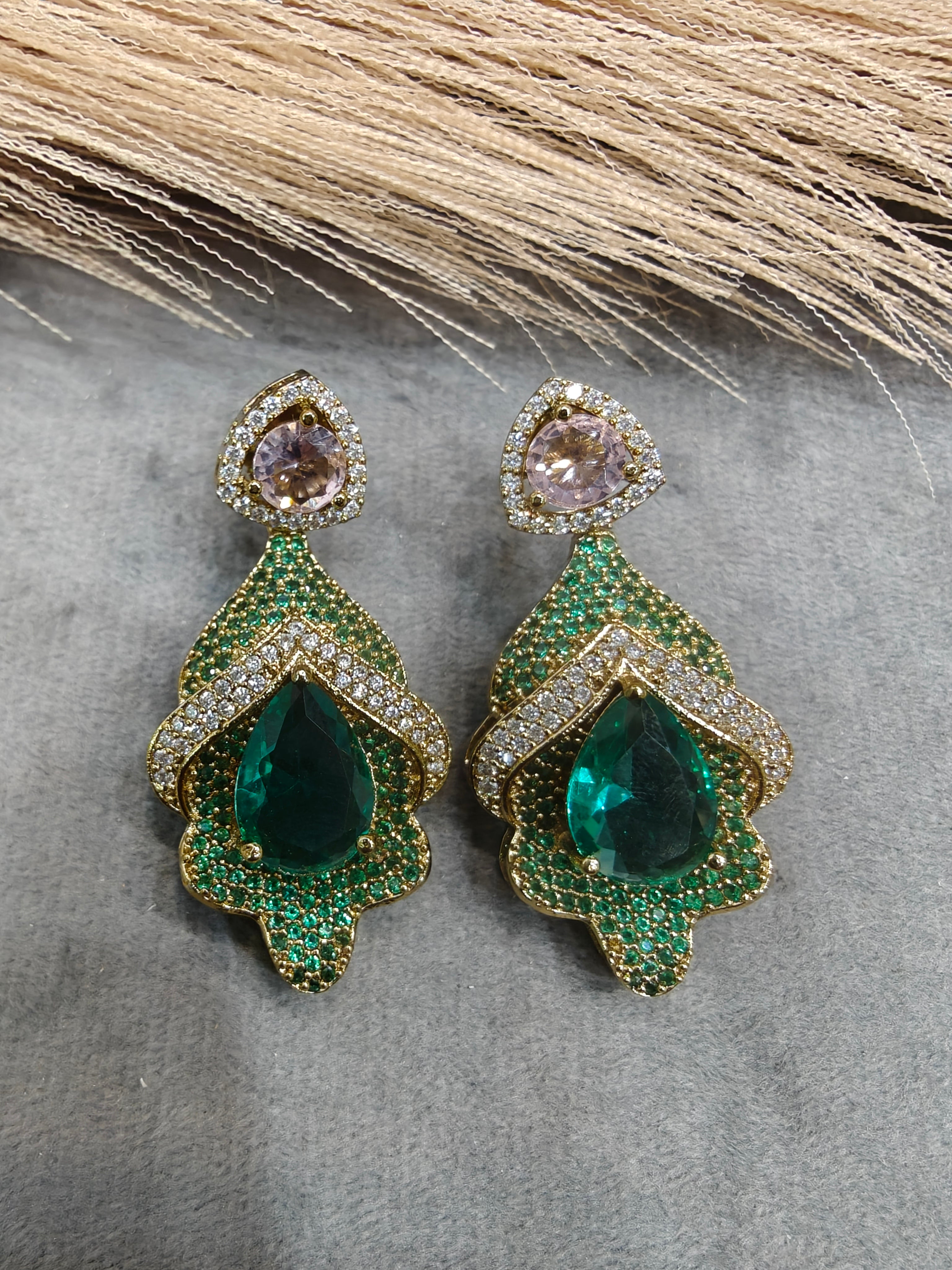 Kriti Designer Earrings- Green Pink