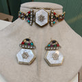 Ozel Navratan Sleek Choker Set- White Multi