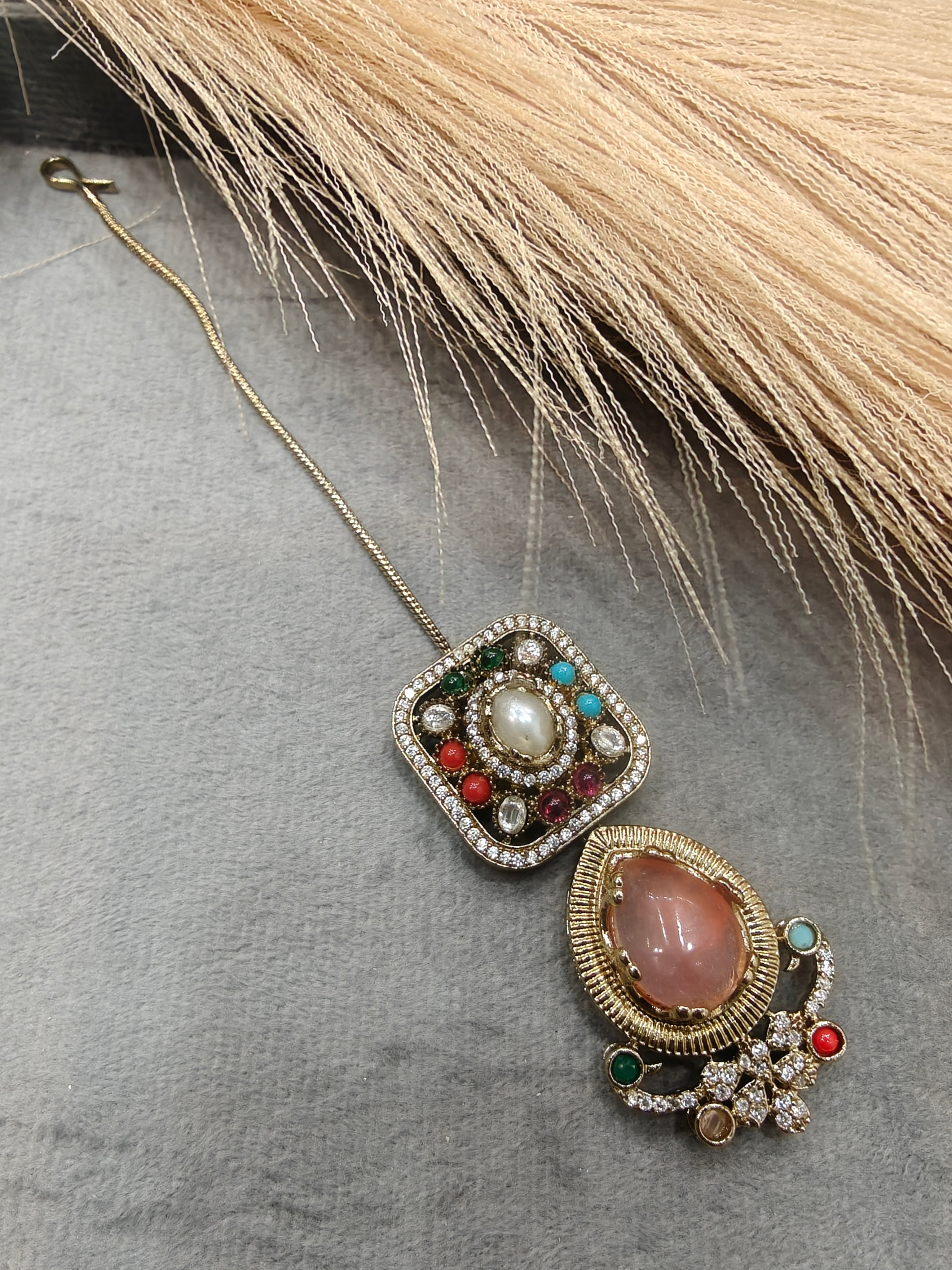 Huma Sabya Inspired Mangtikka- Coral Multi