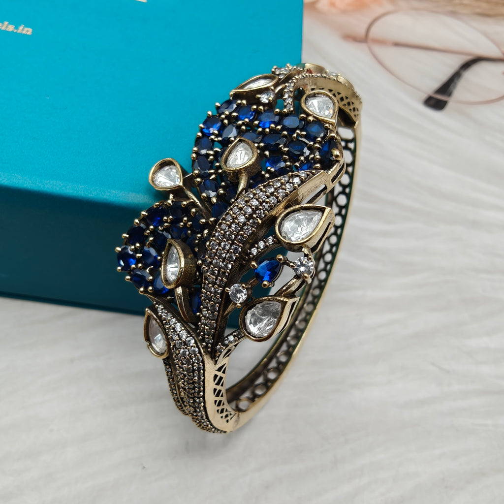 Akriti Pota Stone and Polki Openable Bracelet- Blue