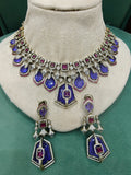 Tirthi Doublet and CZ Statement Necklace Set- Purple Ruby