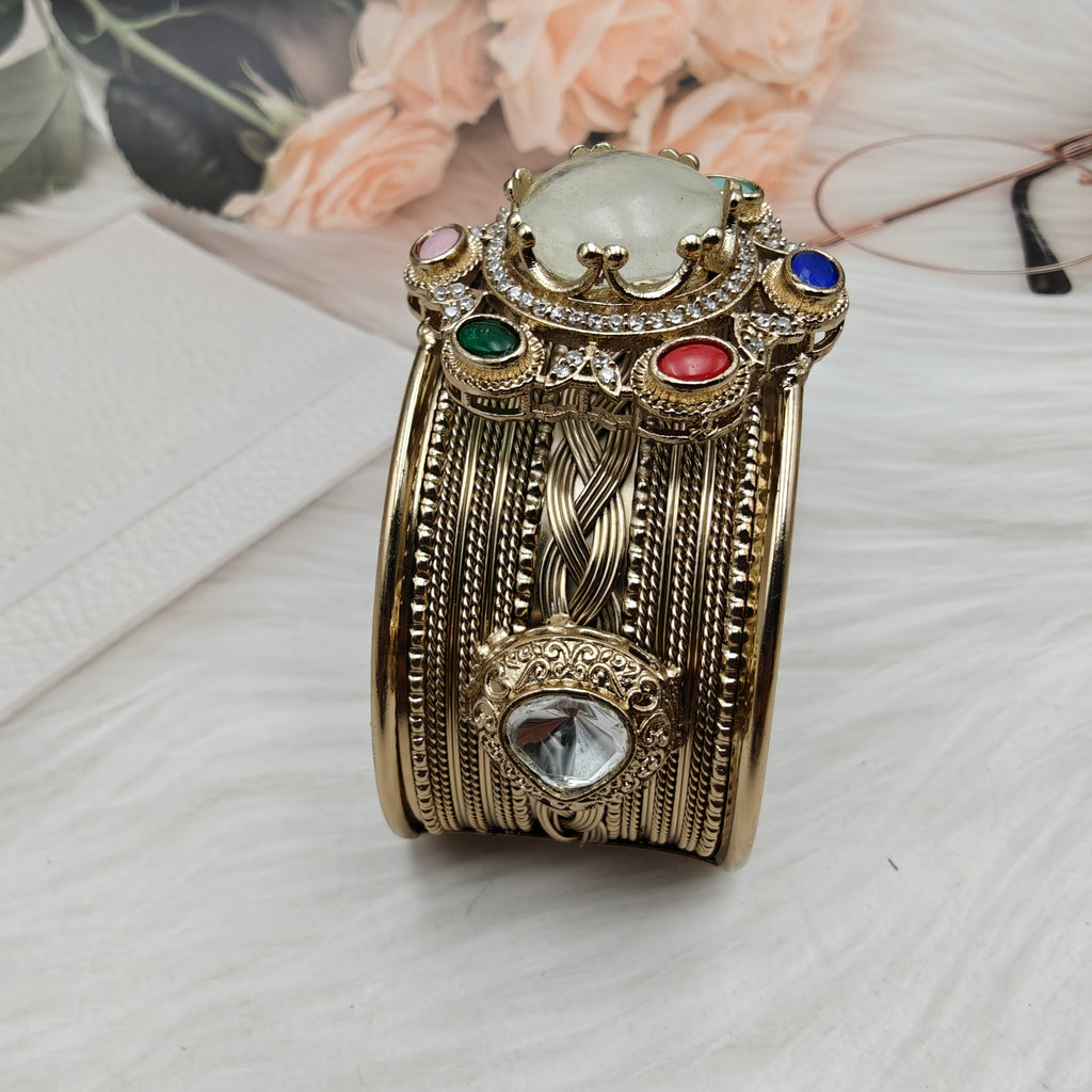 Sabya Inspired Navina Handcrafted Natural Stone Handcuff - White Multi