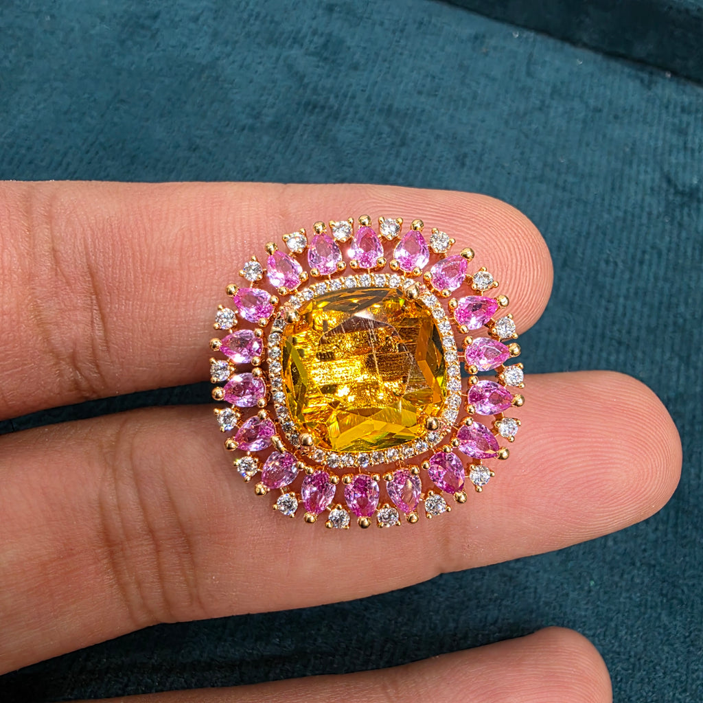 Anam Russian Doublet Statement Carat Plating Ring - Yellow Pink